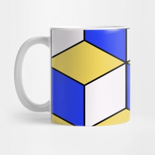 Blue Yellow 3D-Look Cubism Geometric Pattern Mug